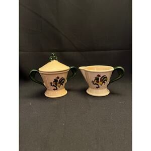 Vntg Homestead Metlox Poppytrail Green Rooster Sugar Bowl Creamer Set Ceramic